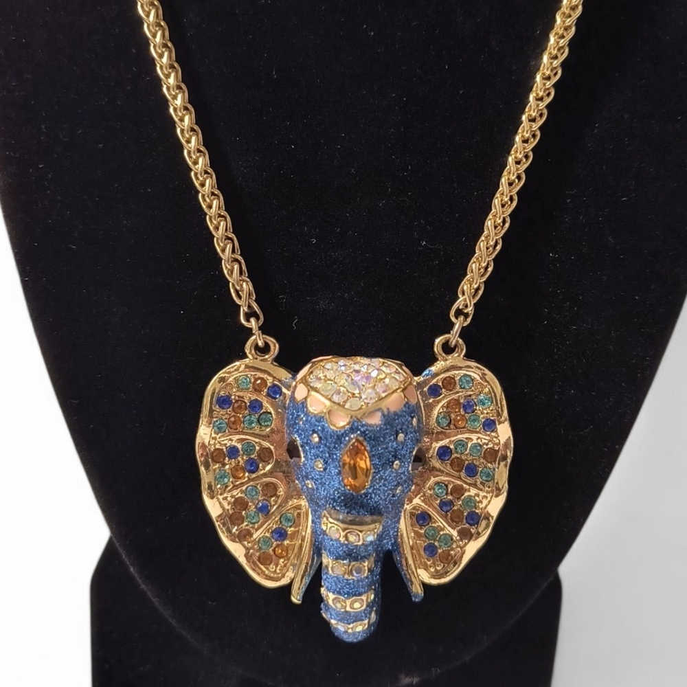 Betsey Johnson Blue Indian Elephant Head Necklace - Picture 2 of 5